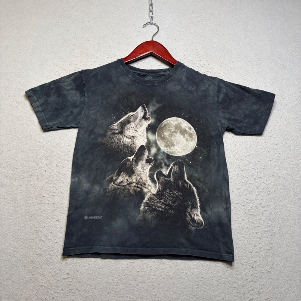 The Mountain T-Shirt Kids Medium Gray Three Wolf Moon Tie Dye Graphic Tee